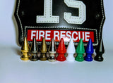 Custom colors 100% brass Bourke Spikes fire helmet, hardware, Leather